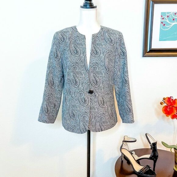 🍋 Doncaster • Single Button Black & White Paisley Pattern Blazer Jacket - Picture 1 of 9